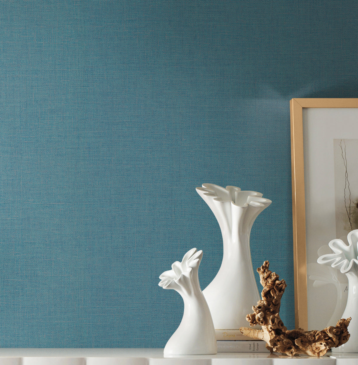 York 5956 Gesso Weave Teal Wallpaper