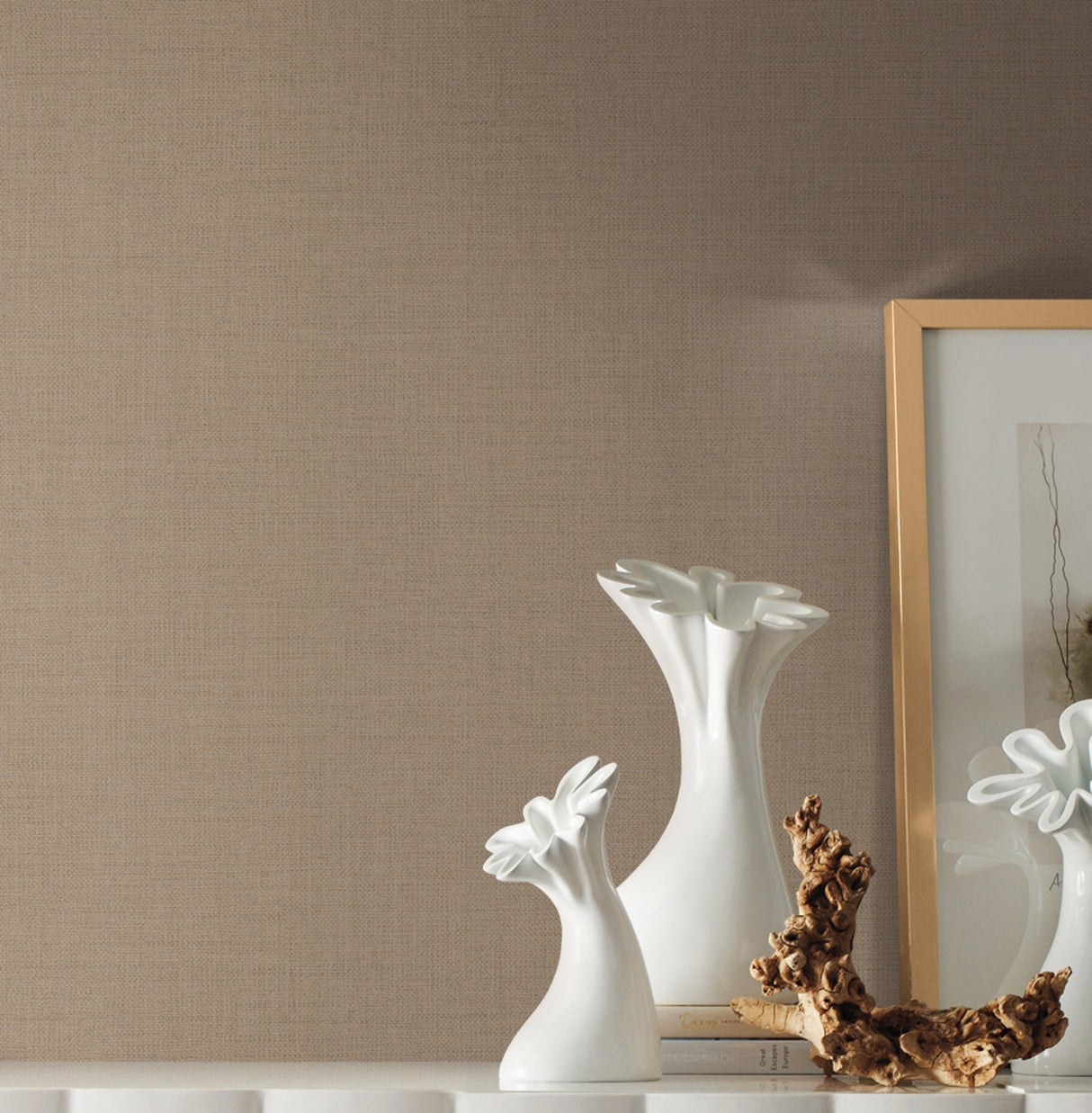 York 5983 Gesso Weave Brown Wallpaper