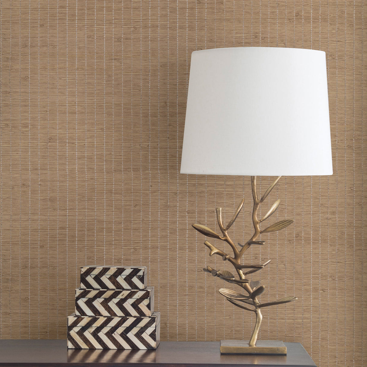 Kenneth James 63-54706 Xiao Hong Light Brown Grasscloth Wallpaper