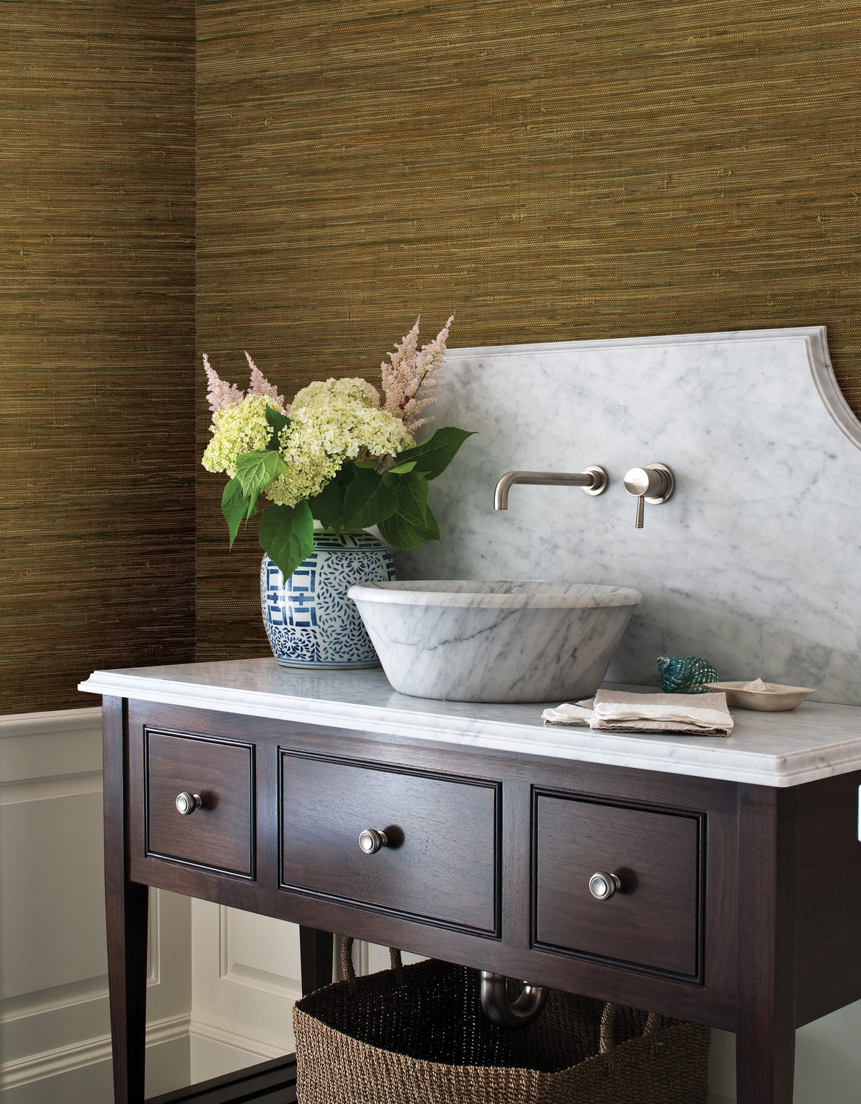 Kenneth James 63-54714 Chen Brown Grasscloth Wallpaper