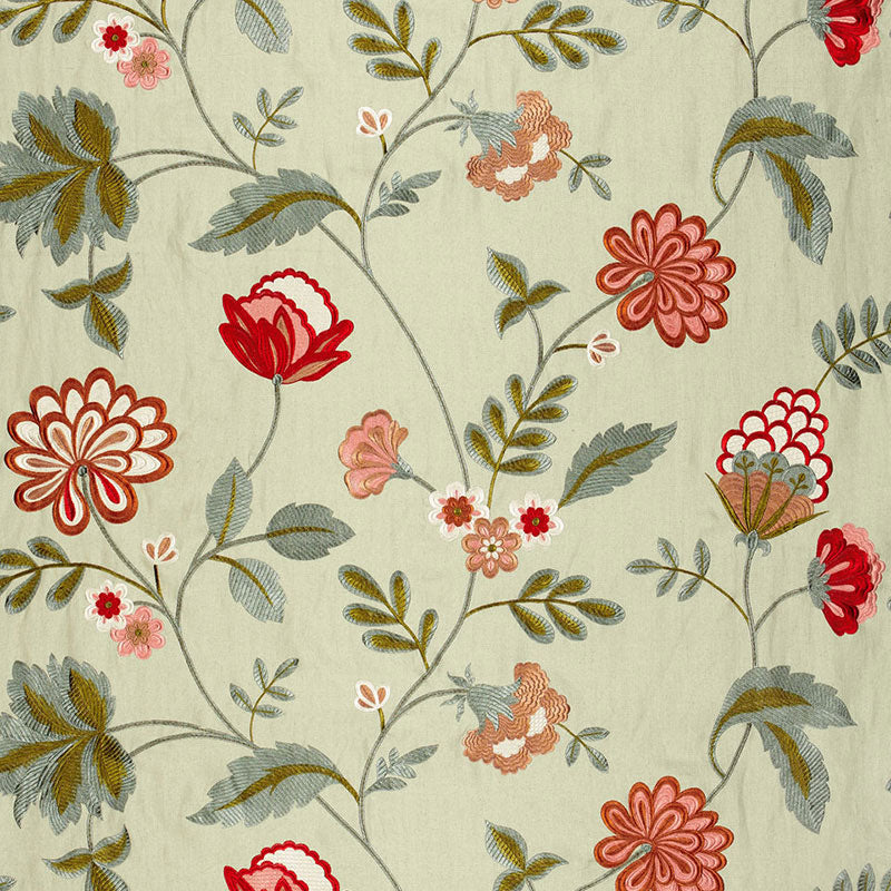 Schumacher 64843 Palampore Embroidery in CELADON Fabric - PE