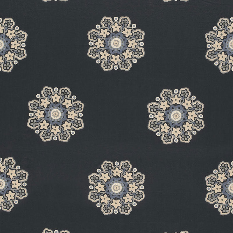 Schumacher 66820 Chennai Linen Embroidery in MIDNIGHT Fabric