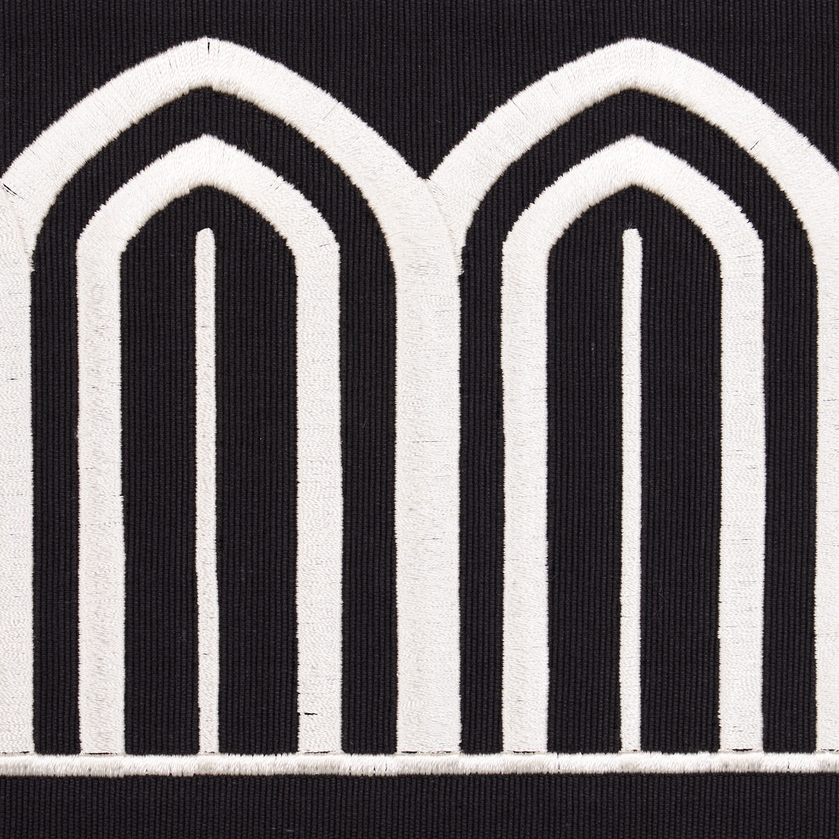 Schumacher 70777 ARCHES EMBROIDERED TAPE WIDE in WHITE ON BL