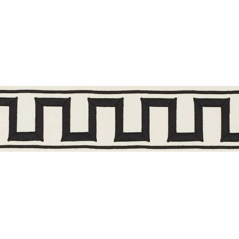 Schumacher 70790 GREEK KEY EMBROIDERED TAPE in BLACK ON IVOR