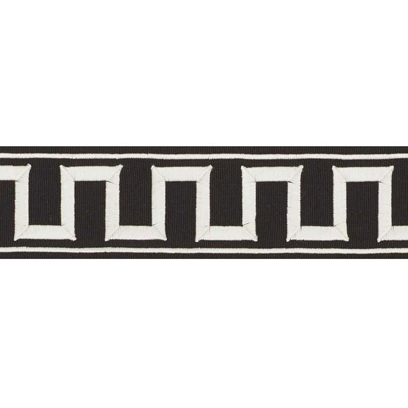 Schumacher 70802 GREEK KEY EMBROIDERED TAPE in WHITE ON BLAC