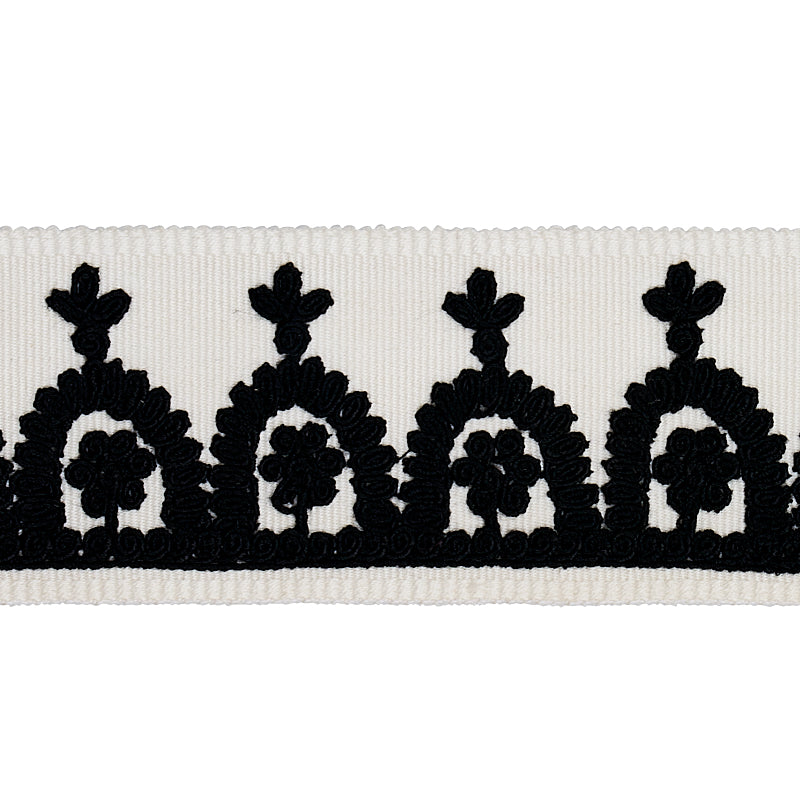 Schumacher 74155 Noelia Embroidered Tape in BLACK ON IVORY T
