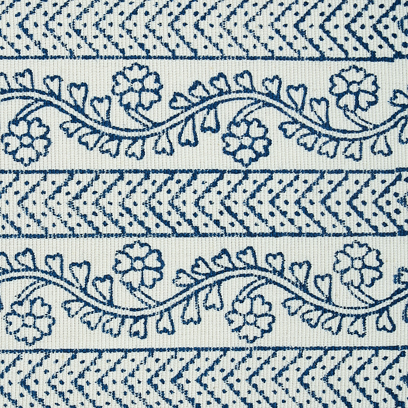 Schumacher 78441 ARBELA HAND BLOCKED TAPE in INDIGO Trim - J