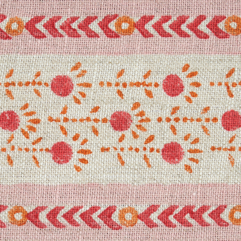 Schumacher 79100 PICA BELLA HAND BLOCKED TAPE in PINK & ORAN
