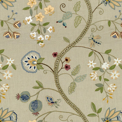 BRUNSCHWIG & FILS 8015120.1135.0 CLAUDIA AQUA/GRAY Fabric - Eade's Wallpaper