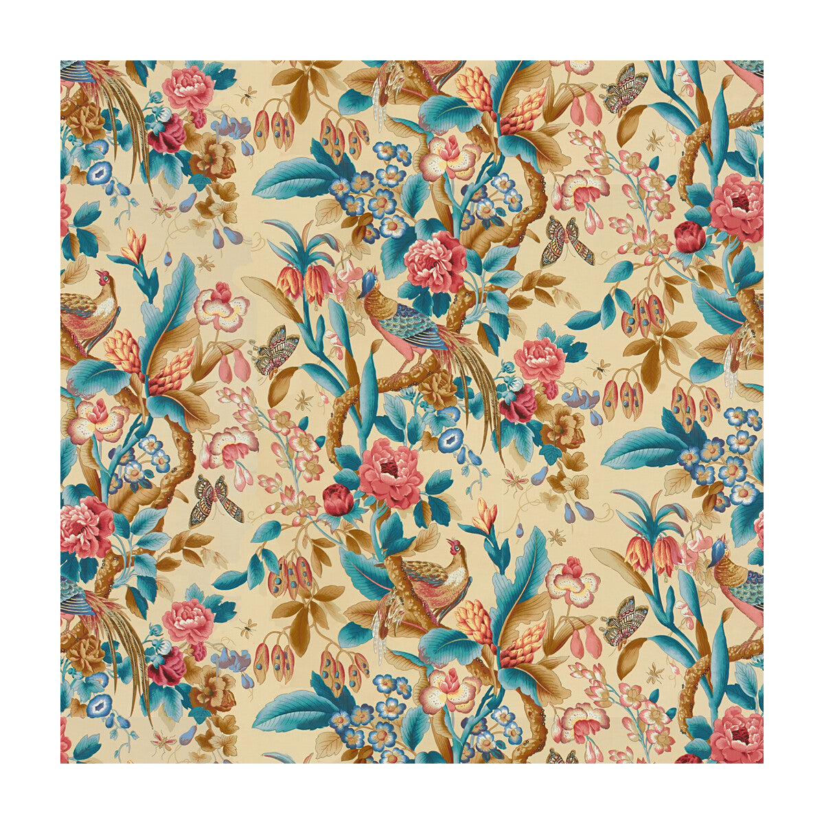 BRUNSCHWIG & FILS 8015133.1.0 LES FAISANS CREME Fabric - Eade's Wallpaper