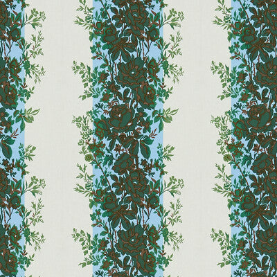 BRUNSCHWIG & FILS 8015145.5.0 RAYURE FLEURIE BLUE/GREEN Fabric - Eade's Wallpaper