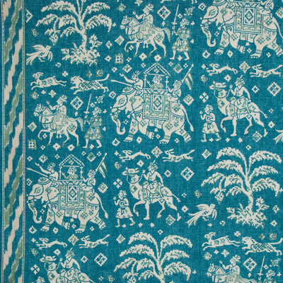 BRUNSCHWIG & FILS 8015175.133.0 ARALAM PRINT TEAL/GREEN Fabric - Eade's Wallpaper