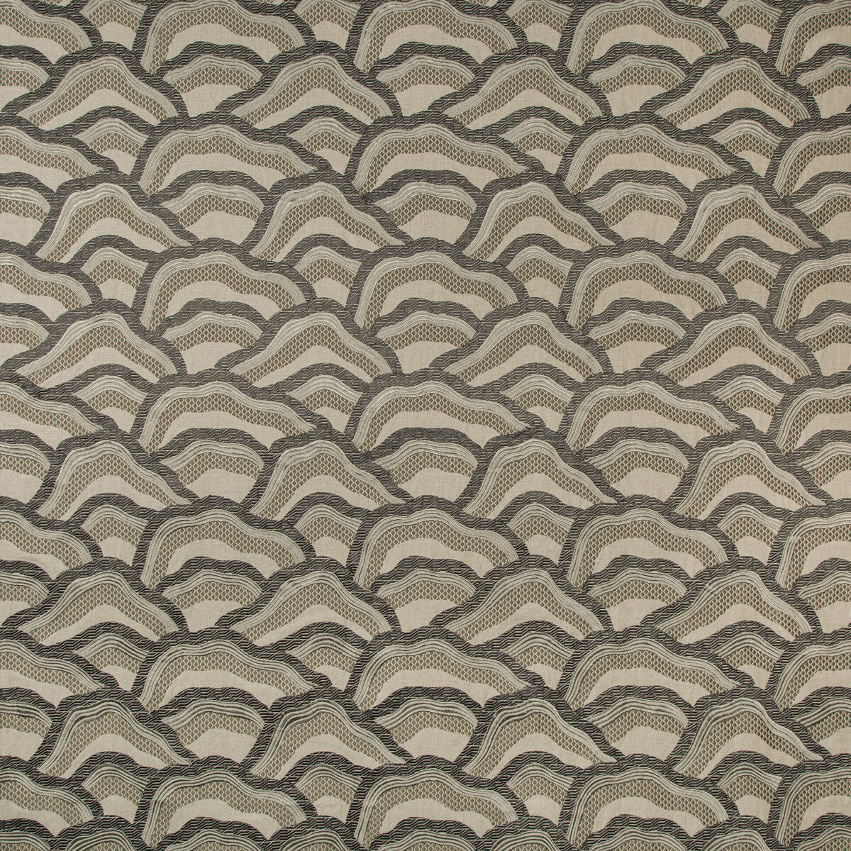 BRUNSCHWIG & FILS 8017127.1121.0 LES RIZIERES EMB SILVER/CHARCOAL Fabric - Eade's Wallpaper