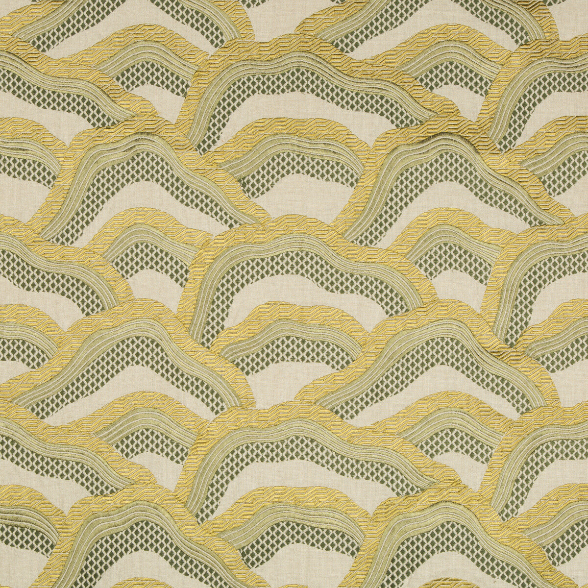 BRUNSCHWIG & FILS 8017127.340.0 LES RIZIERES EMB CITRON Fabric - Eade's Wallpaper