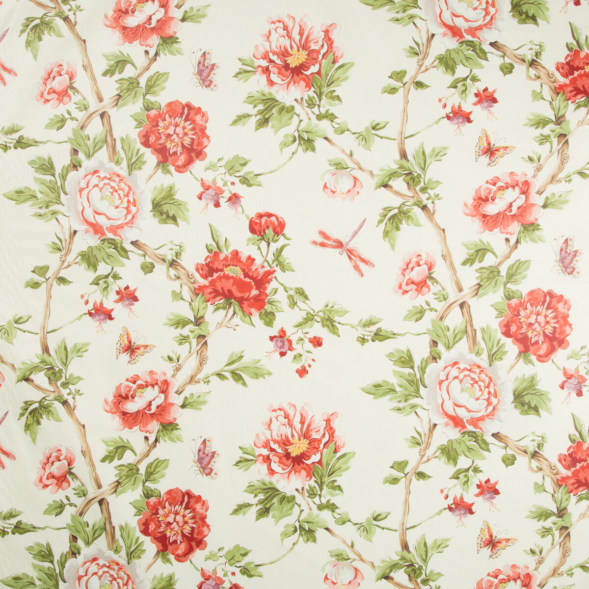 BRUNSCHWIG & FILS 8017135.9.0 LES PIVOINES PRINT RED Fabric - Eade's Wallpaper