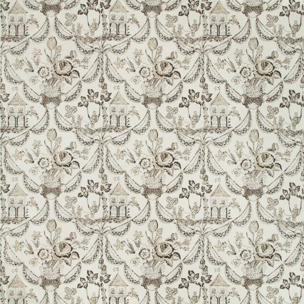 BRUNSCHWIG & FILS 8019100.8.0 BIRD & SWING HB CHARCOAL Fabric - Eade's Wallpaper