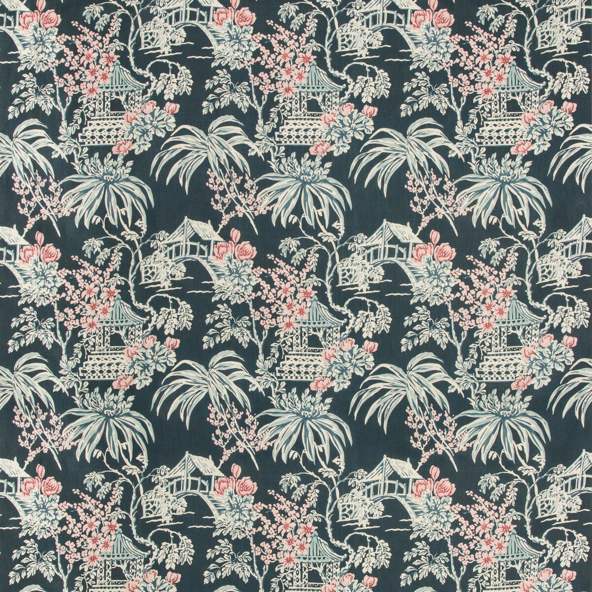 BRUNSCHWIG & FILS 8019138.557.0 TONGLI PRINT MIDNIGHT Fabric - Eade's Wallpaper