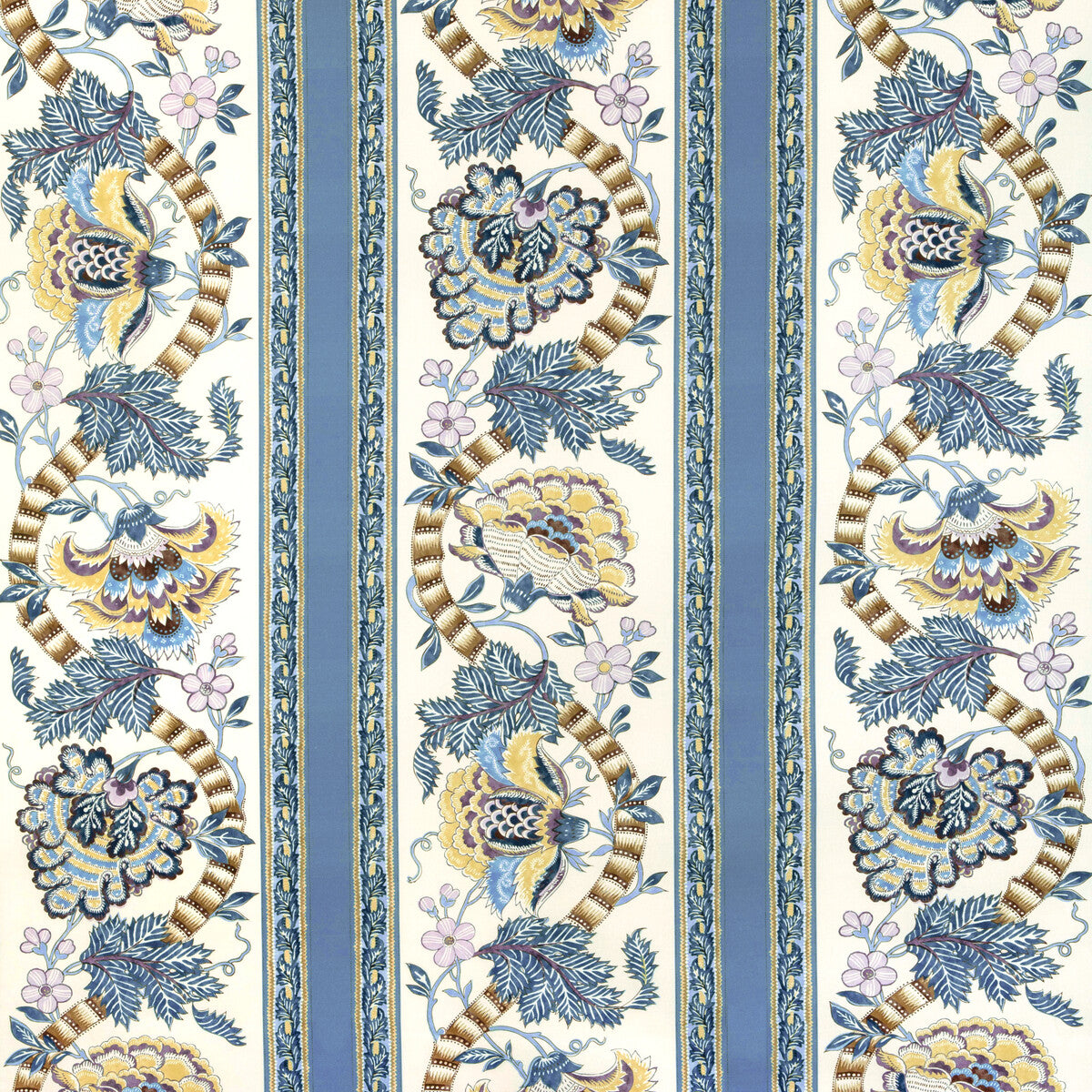 BRUNSCHWIG & FILS 8023106.54.0 LAURIS PRINT BLUE/GOLD Fabric - Eade's Wallpaper