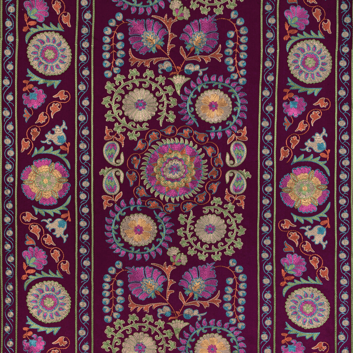 BRUNSCHWIG & FILS 8023113.310.0 SAANVI EMB PLUM/LEAF Fabric - Eade's Wallpaper