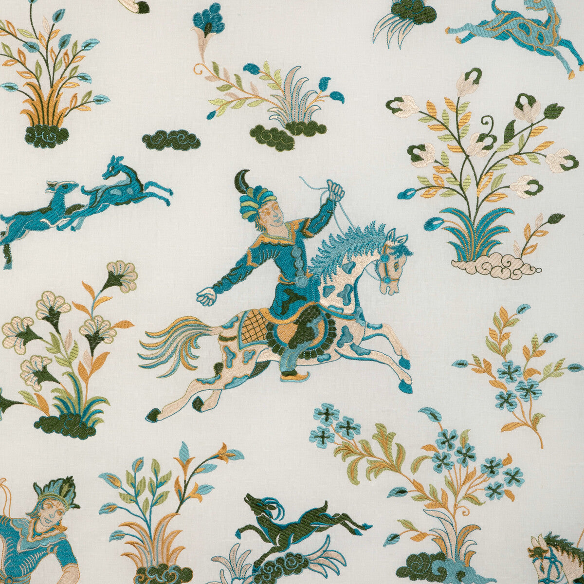 BRUNSCHWIG & FILS 8023120.353.0 NAYAN EMB AQUA/LEAF Fabric - Eade's Wallpaper