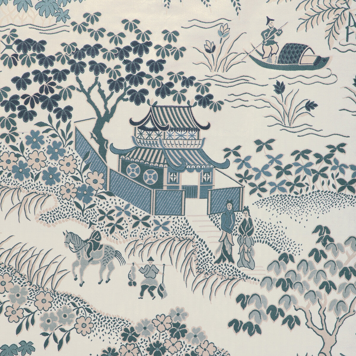 BRUNSCHWIG & FILS 8023151.55.0 VIENNE LAMPAS BLUE Fabric - Eade's Wallpaper