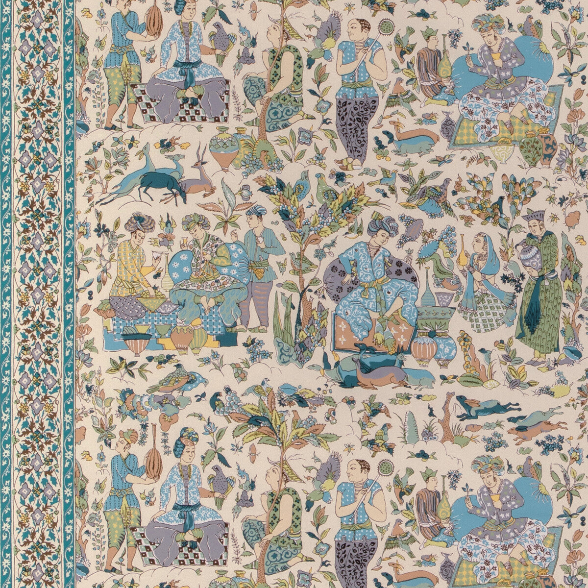 BRUNSCHWIG & FILS 8024100.153.0 SHALIMAR PRINT AQUA/LEAF Fabric - Eade's Wallpaper