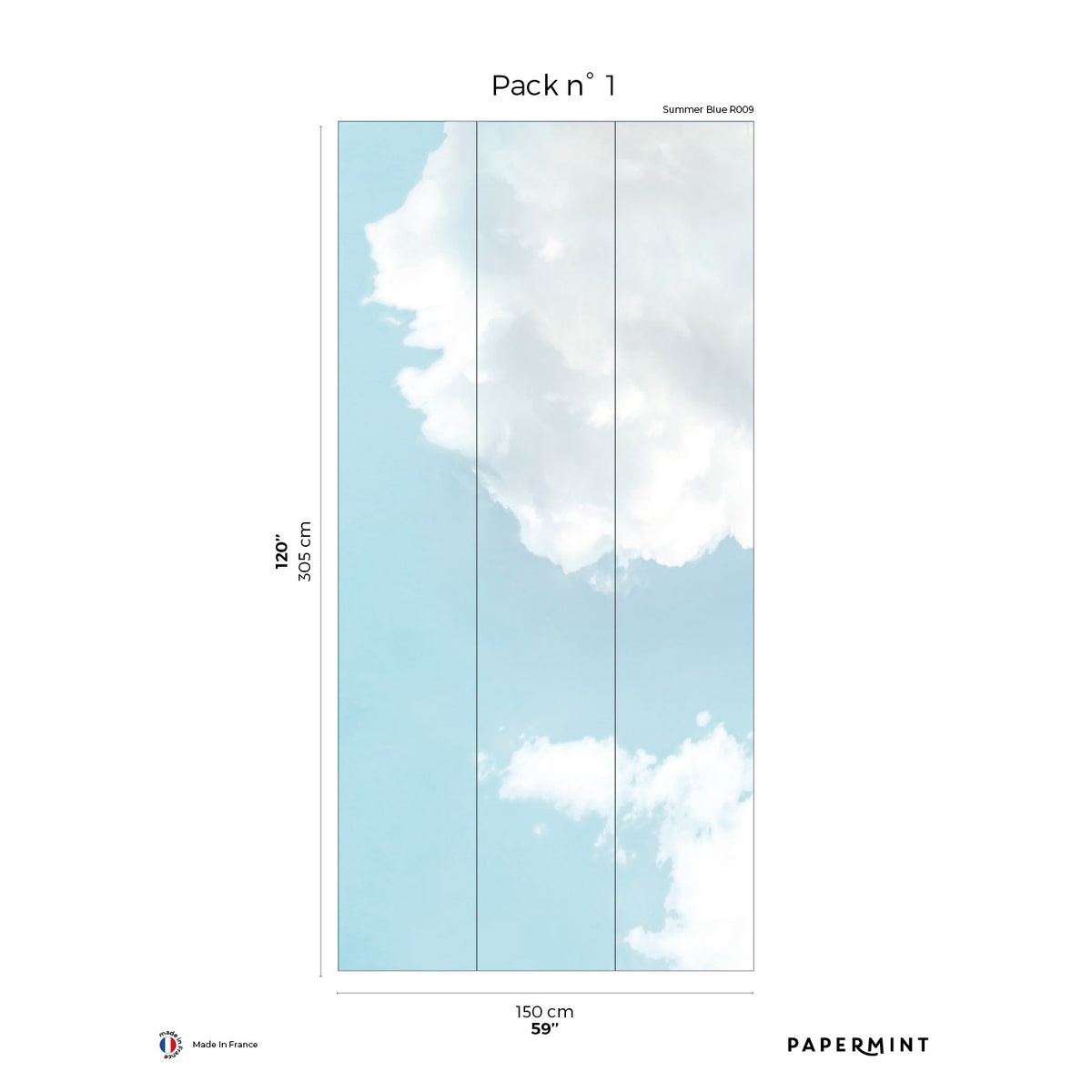 Papermint Summer Sky Pack 1 in Blue Wall Mural 8184-AO1-A