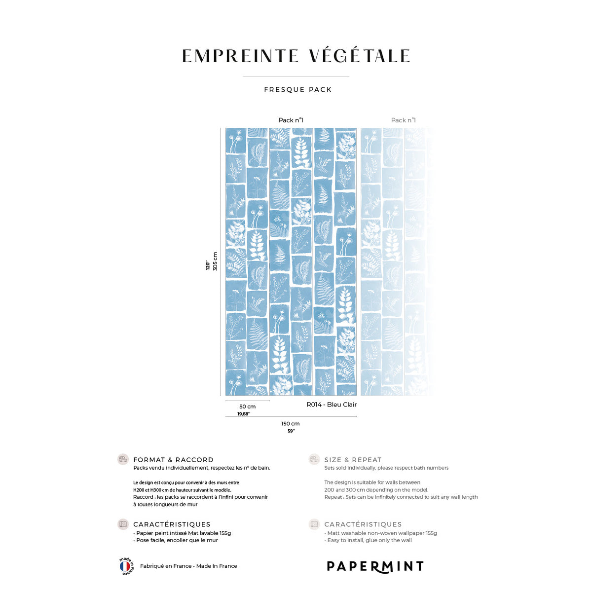 Papermint Botanical Imprint Pack 1 in Blue Wall Mural 8184-A