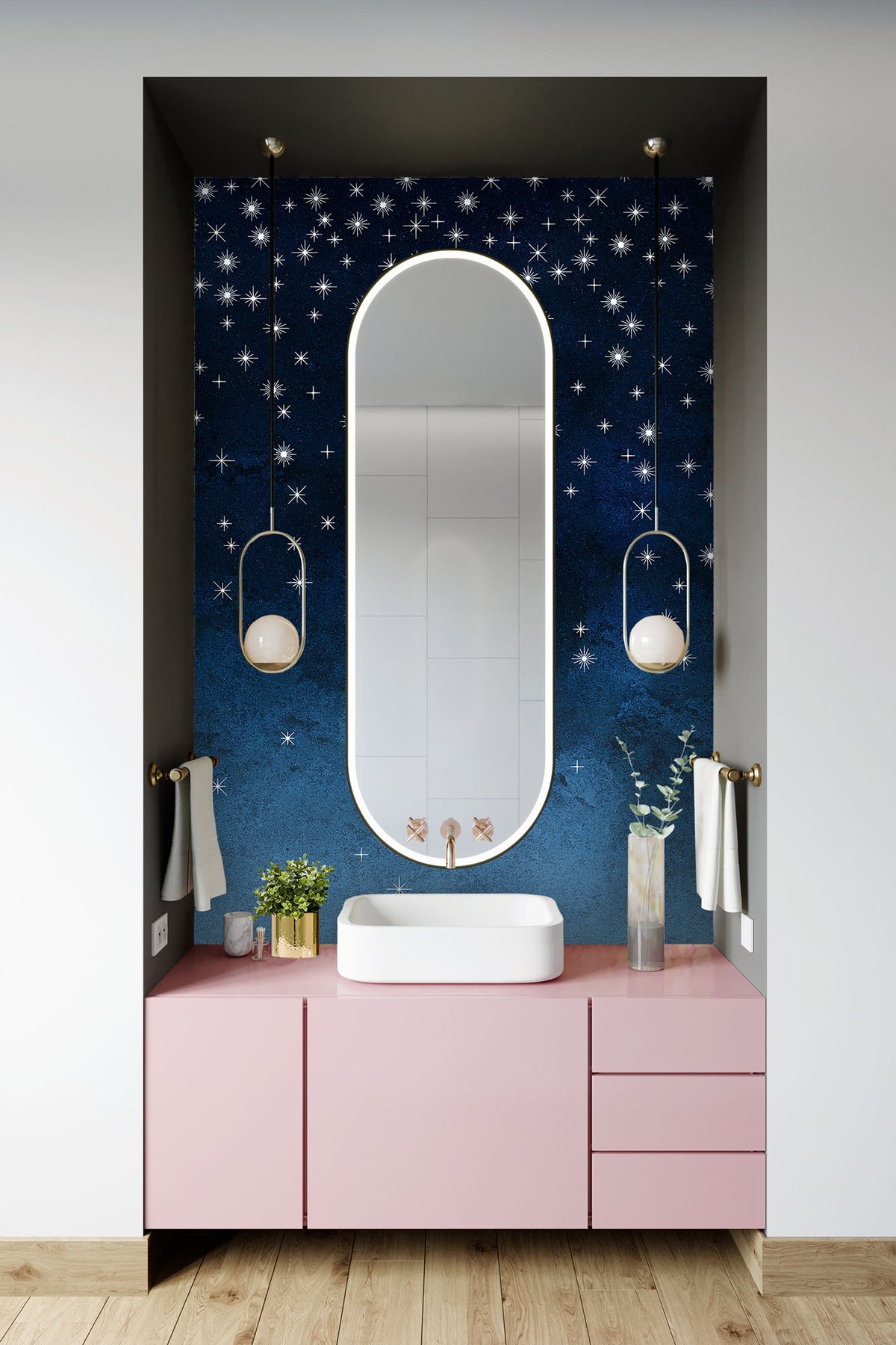 Papermint Starlights Pack 1 in Navy Wall Mural 8184-AZ1-B