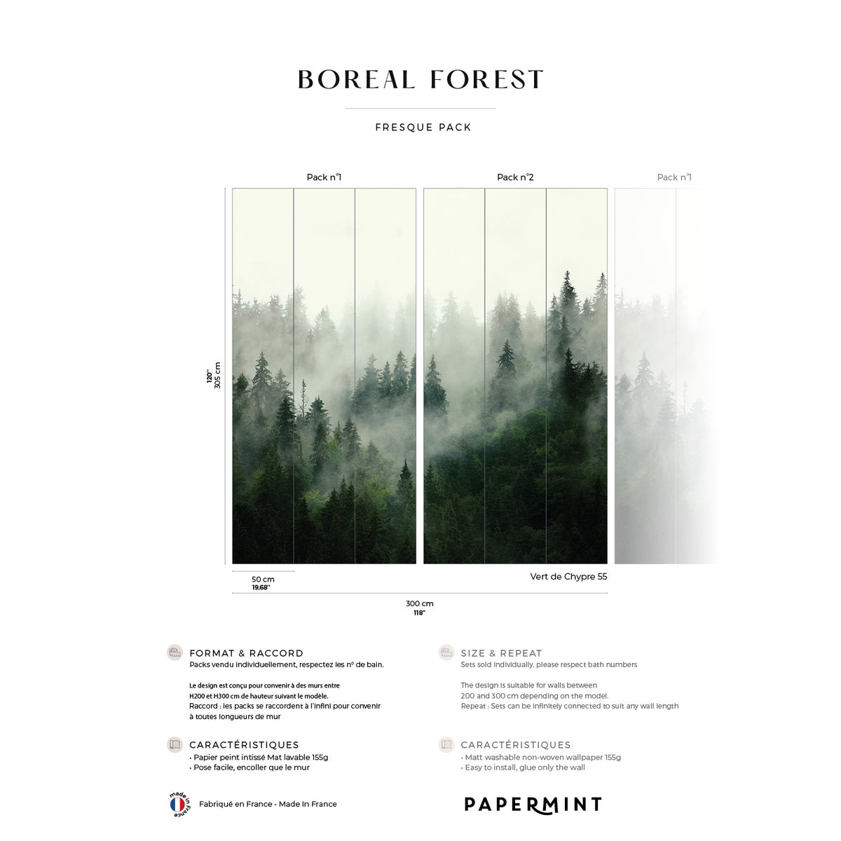 Papermint Boreal Pack 1 & 2 in Green Wall Mural 8184-BDL-AF