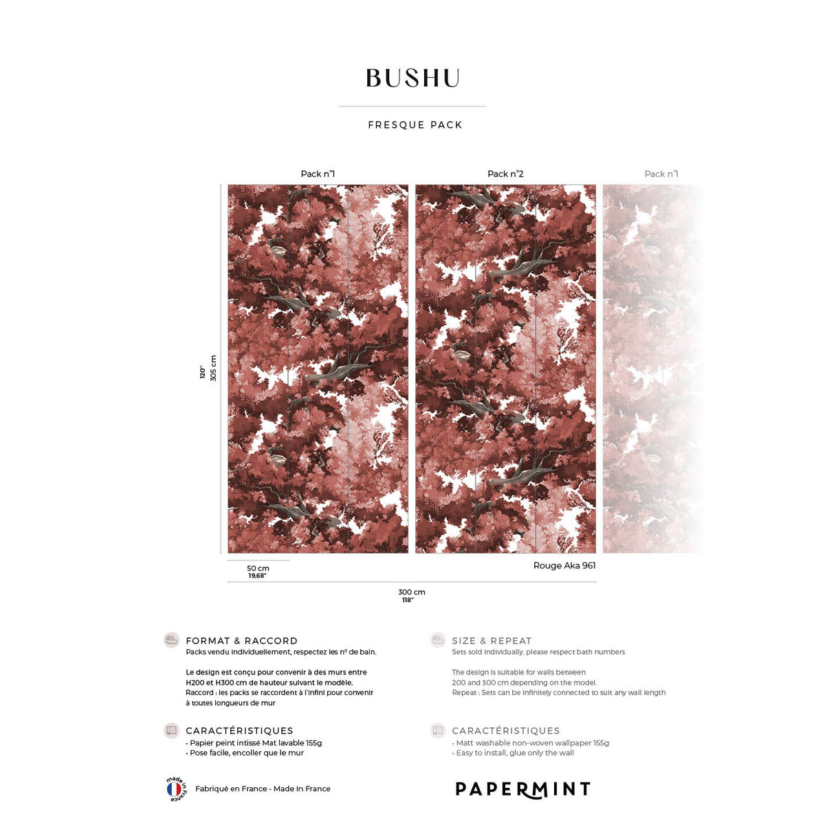 Papermint Bushu Pack 1 & 2 in Red Wall Mural 8184-BDL-AK3