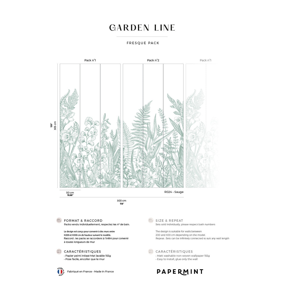 Papermint Garden Line Pack 1 & 2 in Sage Wall Mural 8184-BDL
