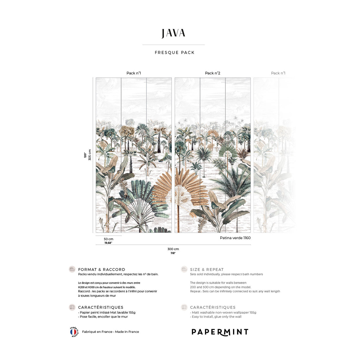 Papermint Java Pack 1 & 2 in Green Wall Mural 8184-BDL-BM