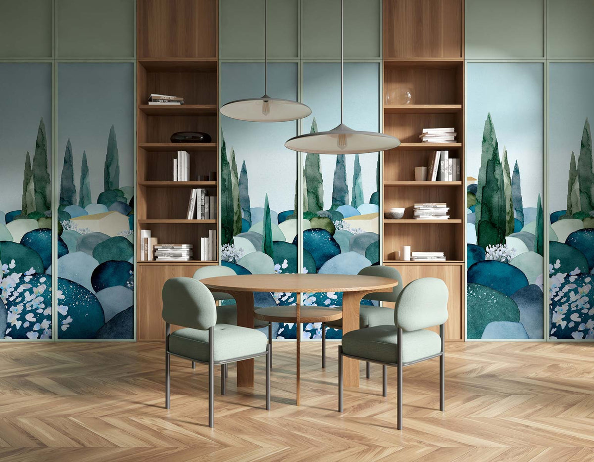 Papermint Cypresses Pack 1 & 2 in Blue Wall Mural 8184-BDL-B