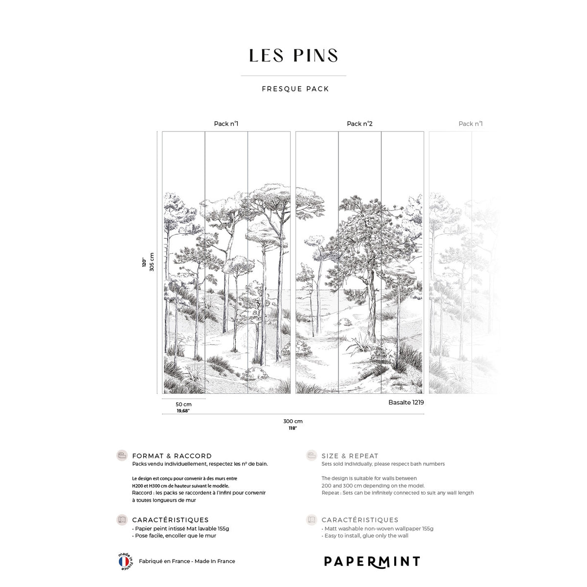 Papermint Pines Pack 1 & 2 in Black Wall Mural 8184-BDL-BT1