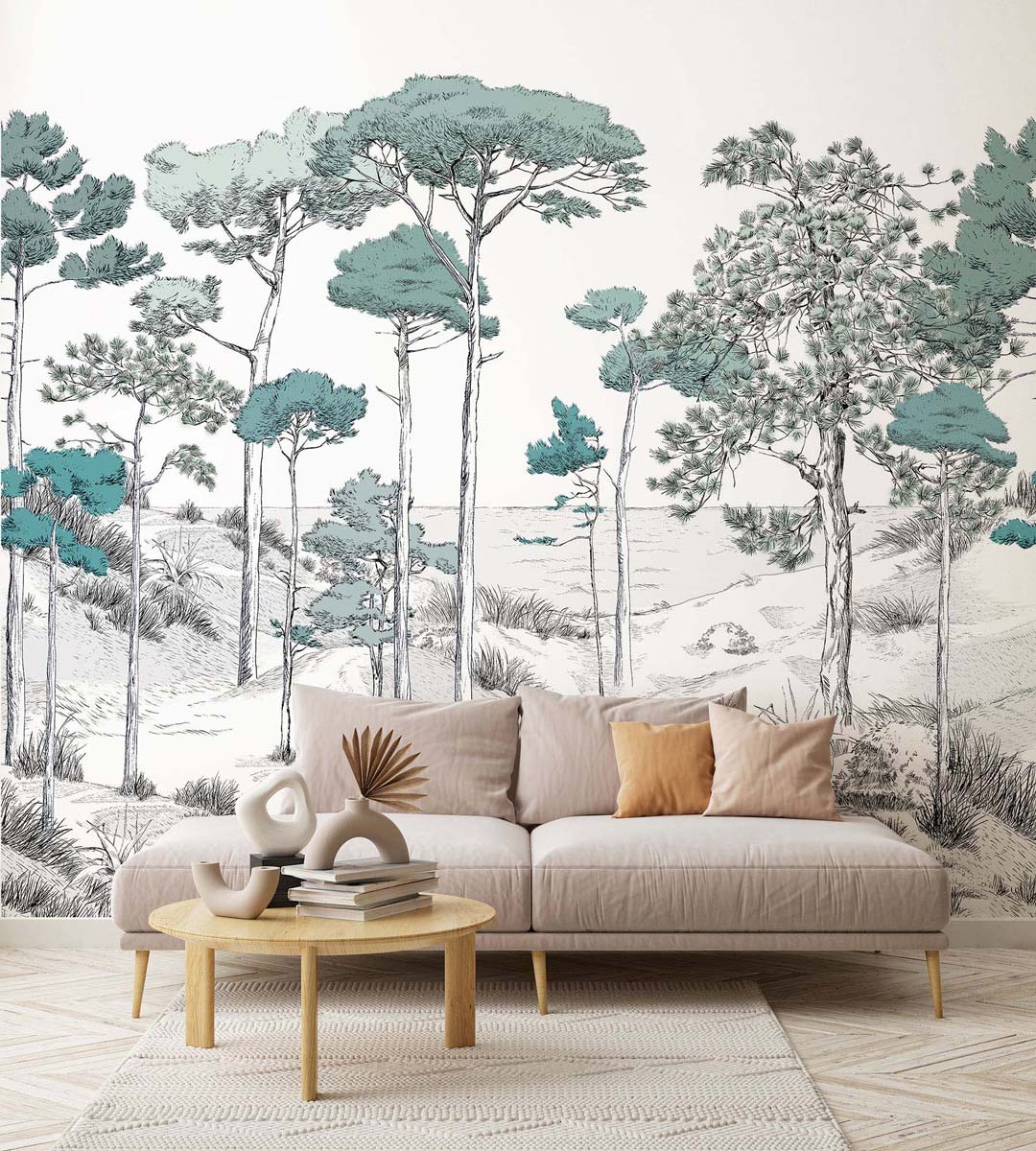Papermint Pines Pack 1 & 2 in Green Wall Mural 8184-BDL-BT2