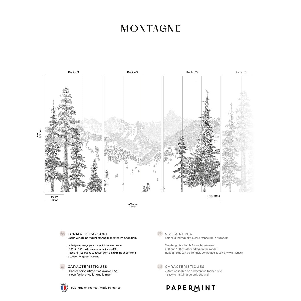 Papermint Mountains Pack 1, 2 & 3 in Black Wall Mural 8184-B