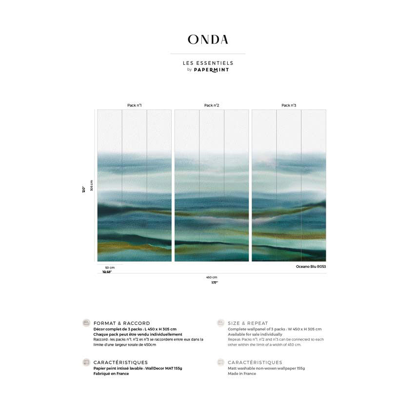 Papermint Onda Pack 1, 2 & 3 in Blue Wall Mural 8184-BDL-CK