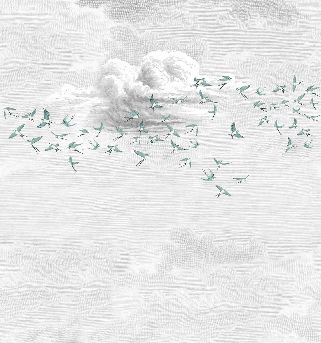 Papermint Swallow Clouds Pack 1 & 2 in Teal Wall Mural 8184-