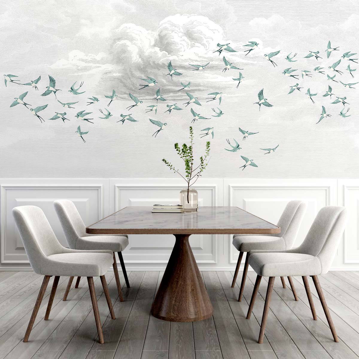 Papermint Swallow Clouds Pack 1 & 2 in Teal Wall Mural 8184-