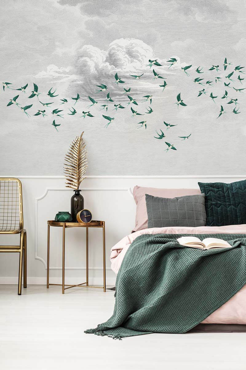 Papermint Swallow Clouds Pack 1 & 2 in Green Wall Mural 8184
