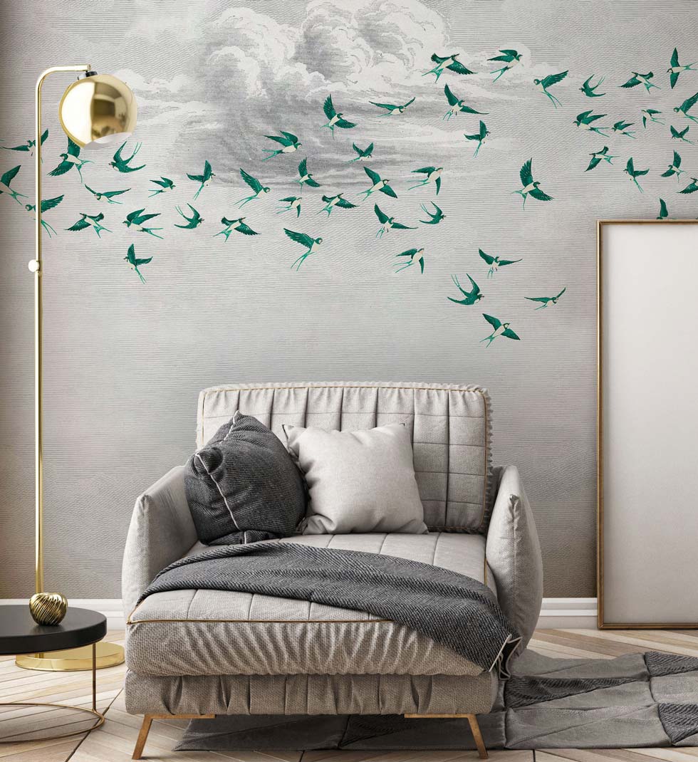 Papermint Swallow Clouds Pack 1 & 2 in Green Wall Mural 8184