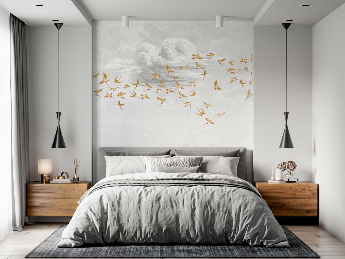 Papermint Swallow Clouds Pack 1 & 2 in Orange Wall Mural 818