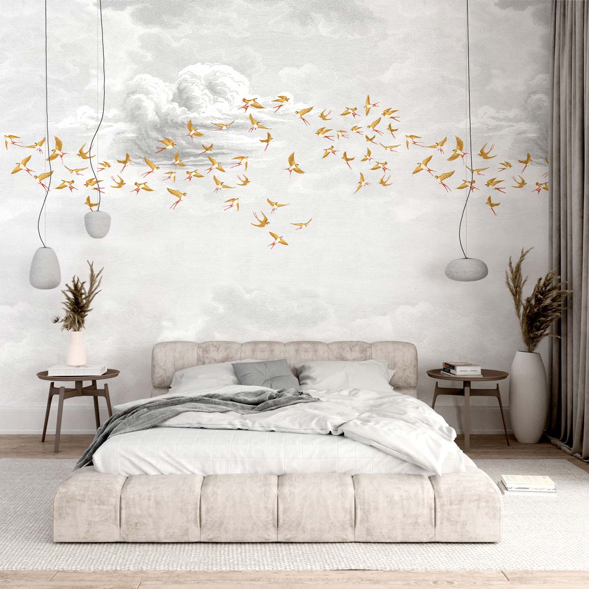 Papermint Swallow Clouds Pack 1 & 2 in Orange Wall Mural 818