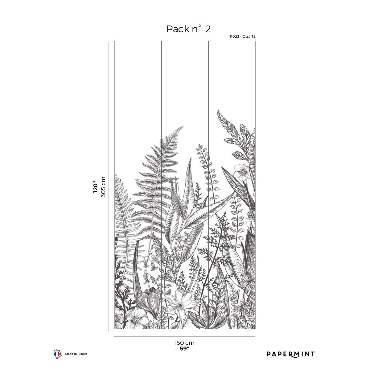 Papermint Garden Line Pack 2 in Grey Wall Mural 8184-BG1-B
