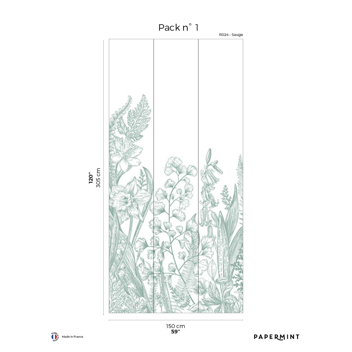 Papermint Garden Line Pack 1 in Sage Wall Mural 8184-BG2-A