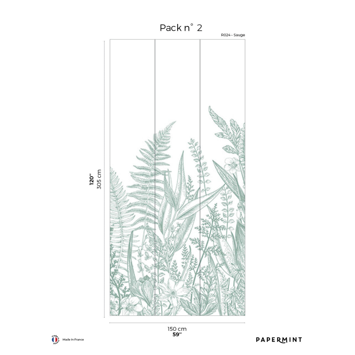 Papermint Garden Line Pack 2 in Sage Wall Mural 8184-BG2-B
