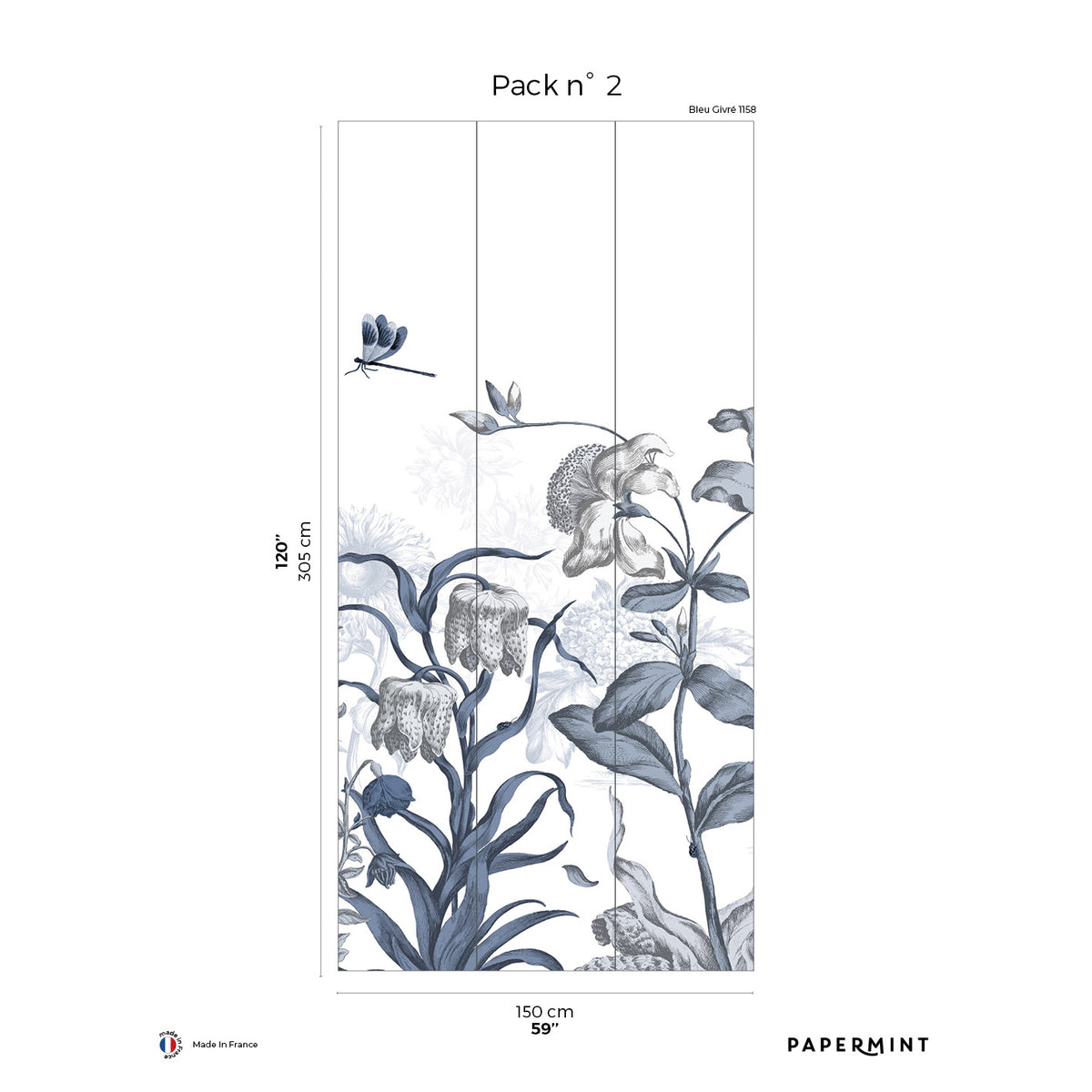Papermint English Garden Pack 2 in Blue Wall Mural 8184-BK2-
