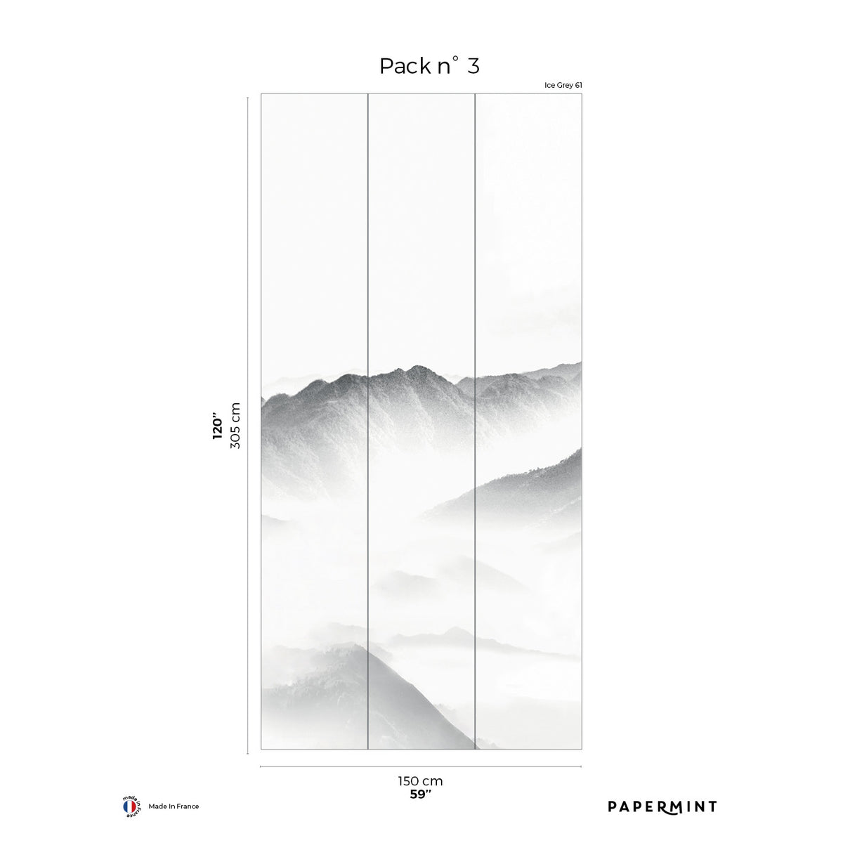 Papermint Mist Pack 3 in Grey Wall Mural 8184-BN1-C