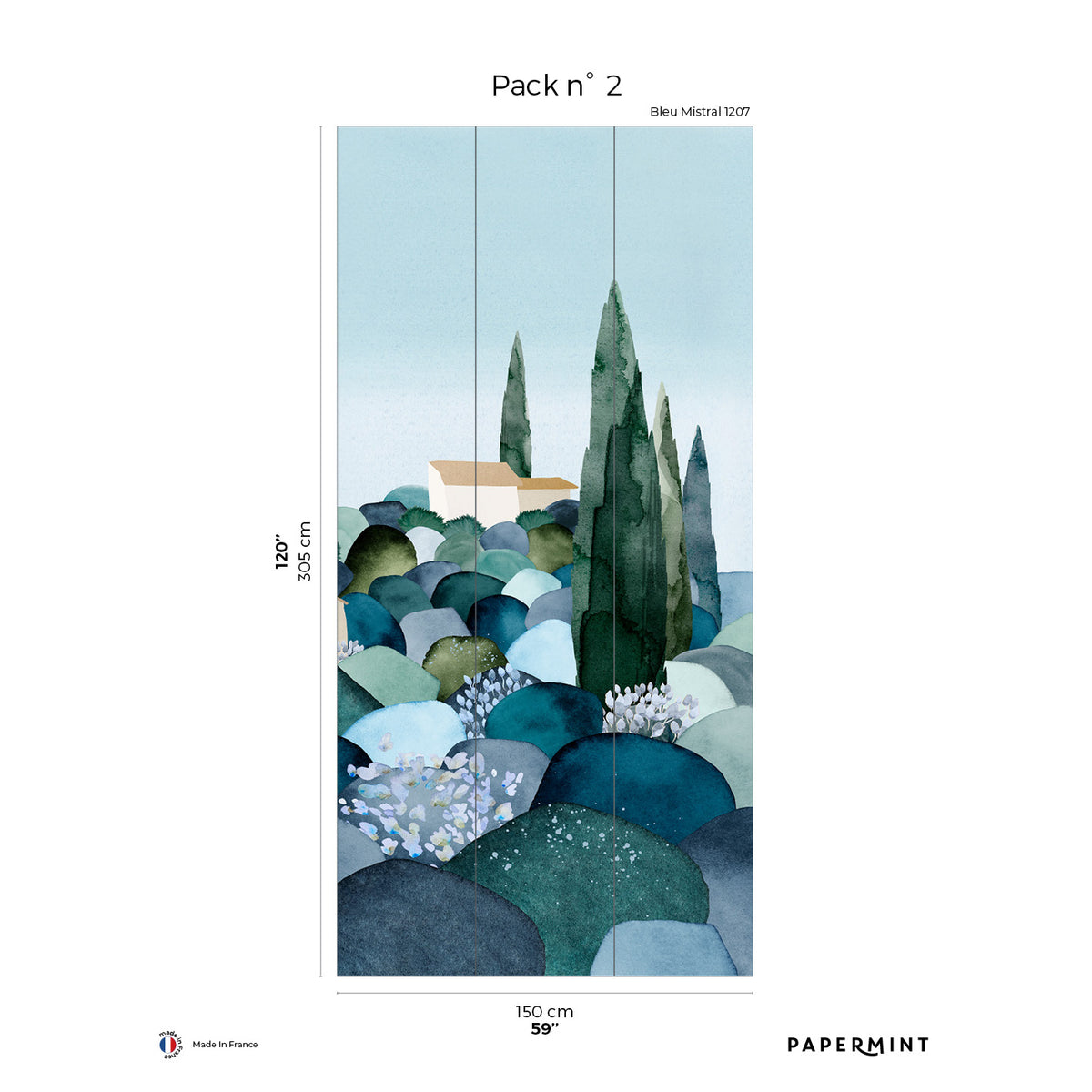 Papermint Cypresses Pack 2 in Blue Wall Mural 8184-BQ1-B